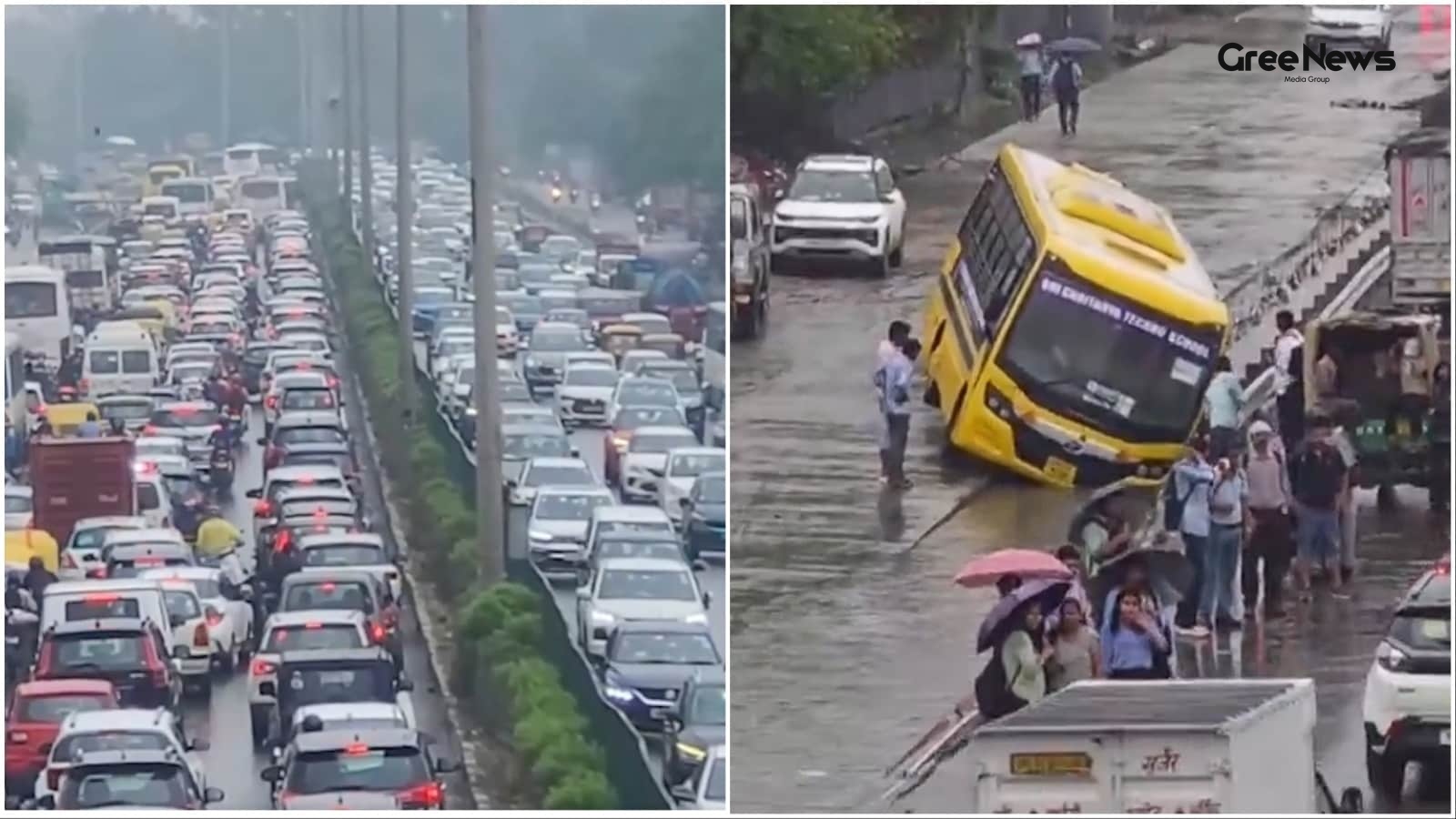 Heavy Monsoon Rain Causes Chaos and Road Damage in Gurugram and Delhi-NCR
