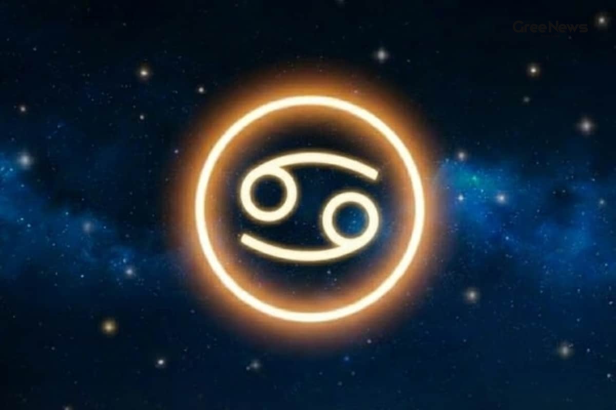 Cancer zodiac symbol with astrological motifs