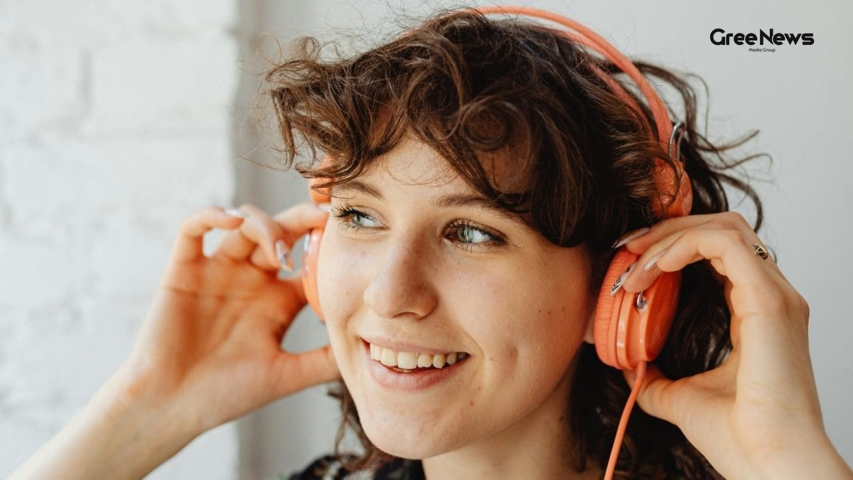 A serene sunrise with soft music notes floating across the sky