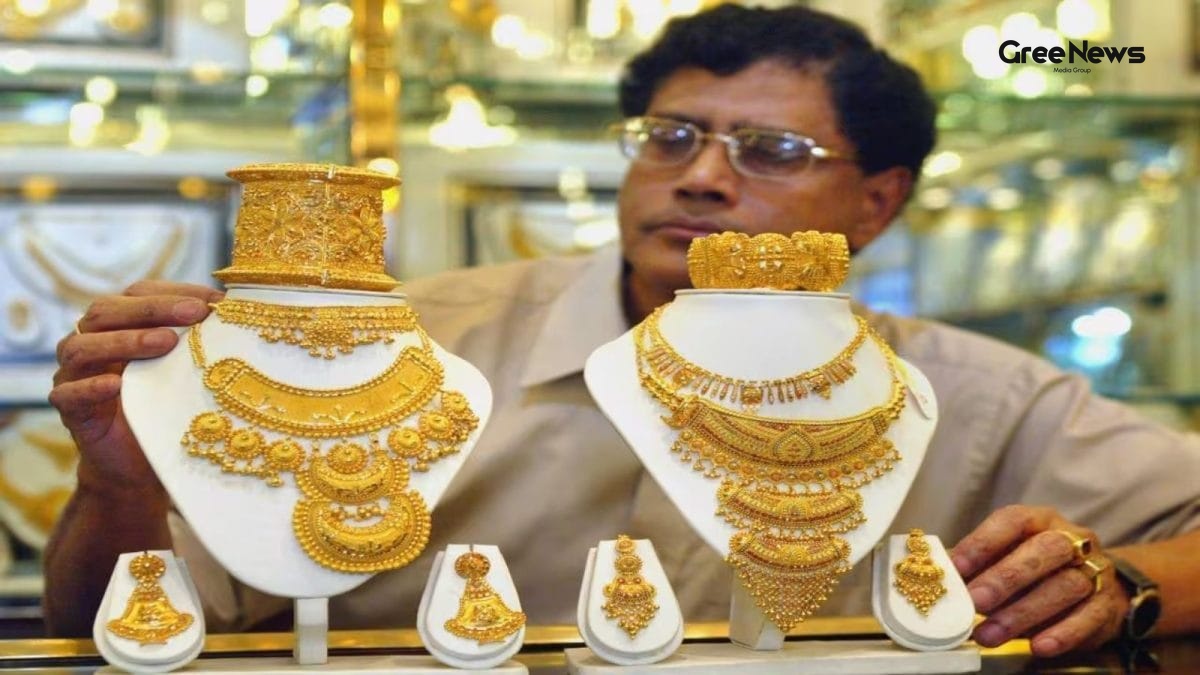 Gold jewellery displays during Akshaya Tritiya sales