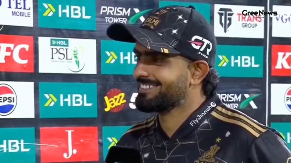 Babar Azam addressing the media after the Peshawar Zalmi vs Multan Sultans game
