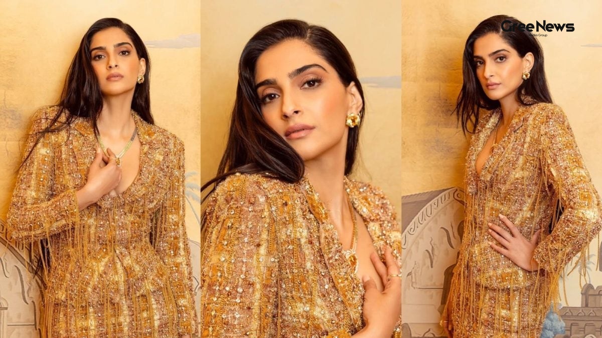 Sonam Kapoor Shines in Gold‑Studded Tamara Ralph Suit  Why It Became the Talk of India