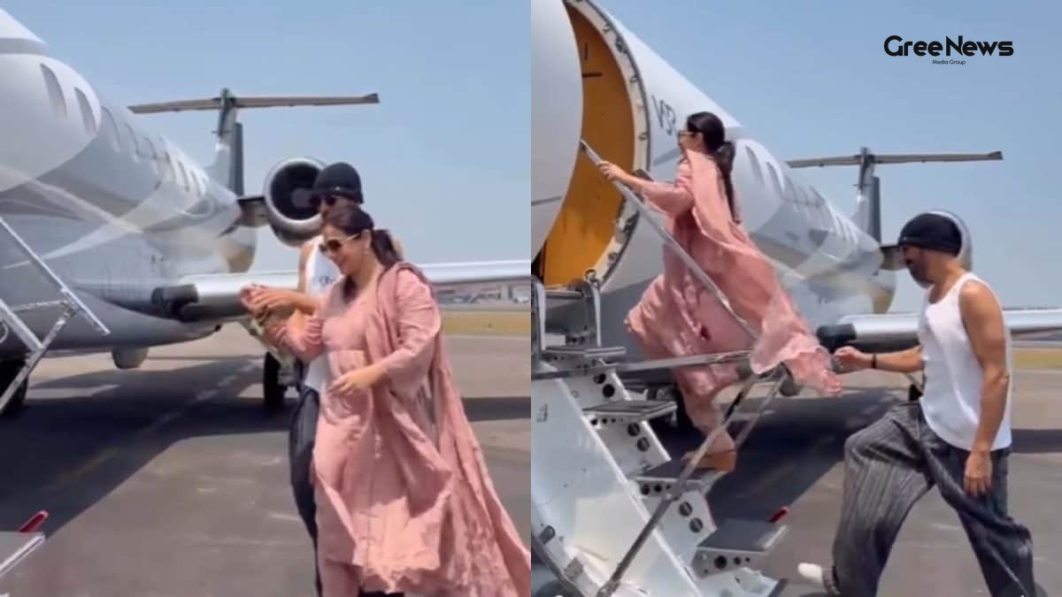 Akshay Kumar and Vidya Balan on the runway before flying to Kerala