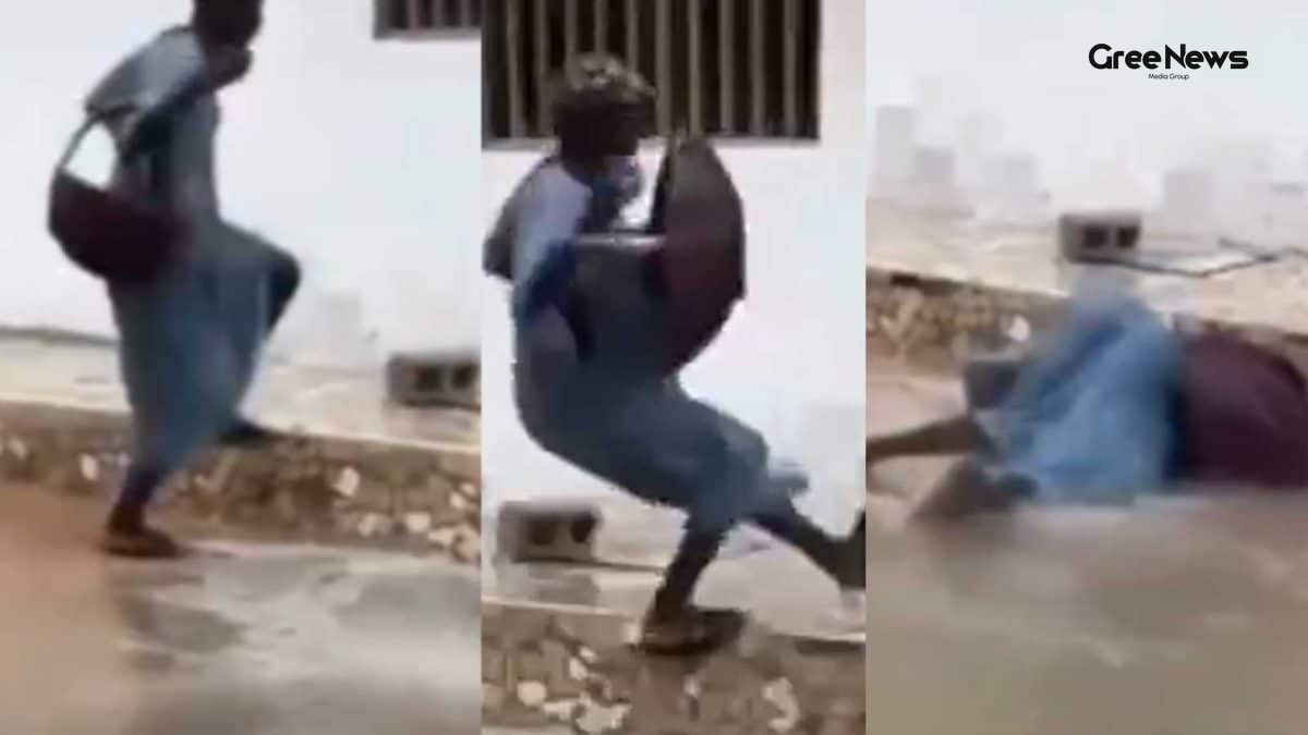 When a Simple Step Turns Into a Viral Slip: The Waterlogged Street Fumble That Got Everyone Talking