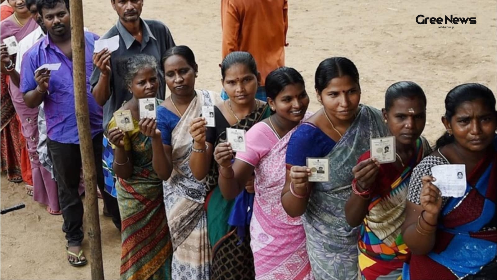 Tamil Nadu voters gathering at a polling booth