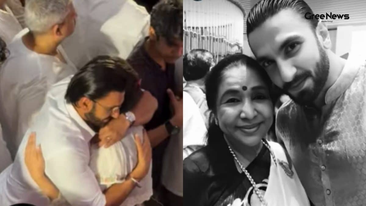 Ranveer Singh comforting Zanai Bhosle at Asha Bhosle's funeral